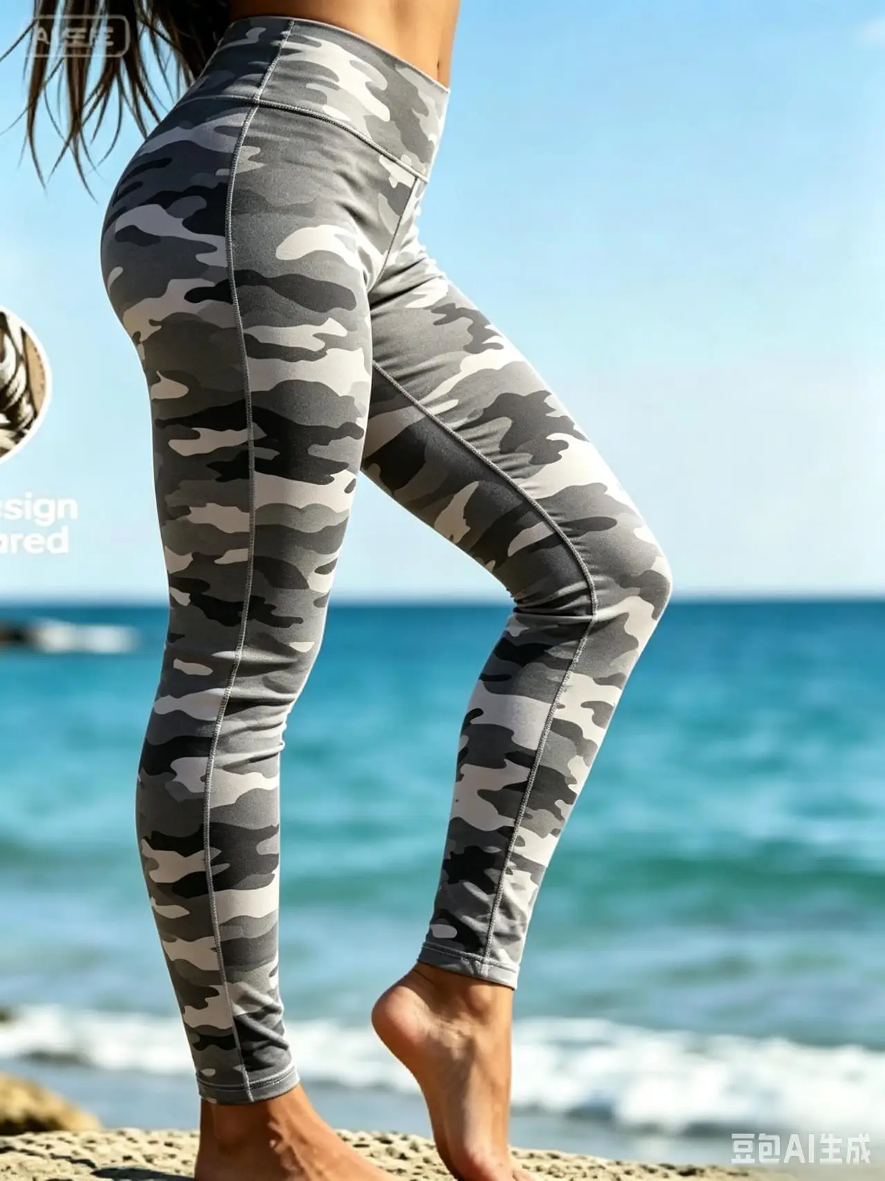 Women's Mid‑Rise Fleece Lined Leggings Green White Camouflage Print Stretch Slim Warm Ladies Gym Sports Pants