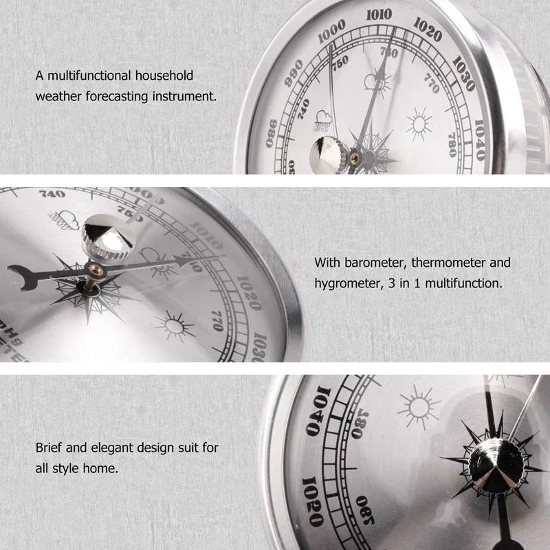 For Home Pressure Gauge Weather Station Metal Wall Hanging Barometer Atmospheric Multifunction Thermometer Hygrometer Portable