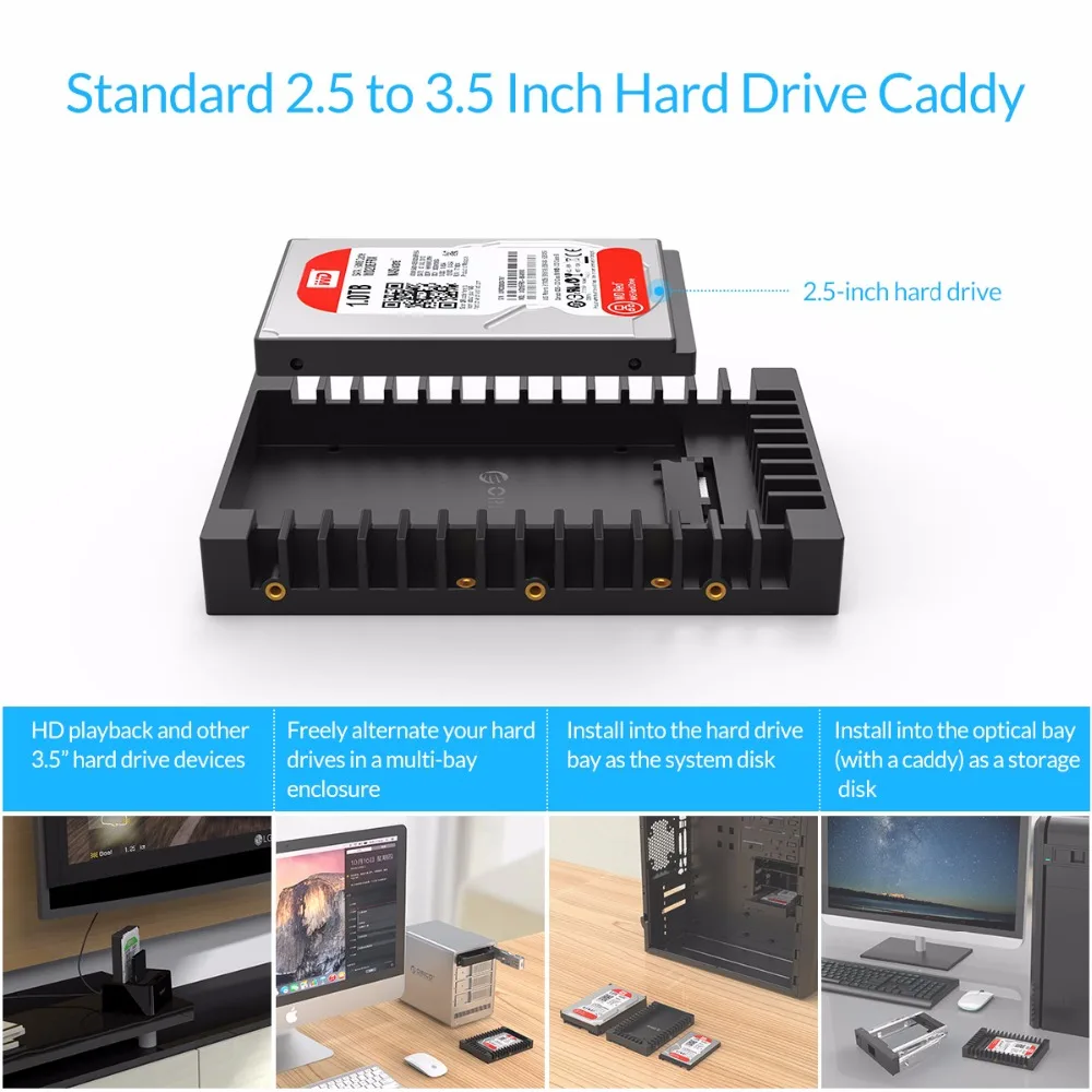 ORICO-Hard Drive Caddy, Suporte SATA 3.0 para USB 3.0, 6Gbps, Suporte 7, 9.5, 12.5mm, 2.5 ", HDD e SSD Ferramenta, Livre