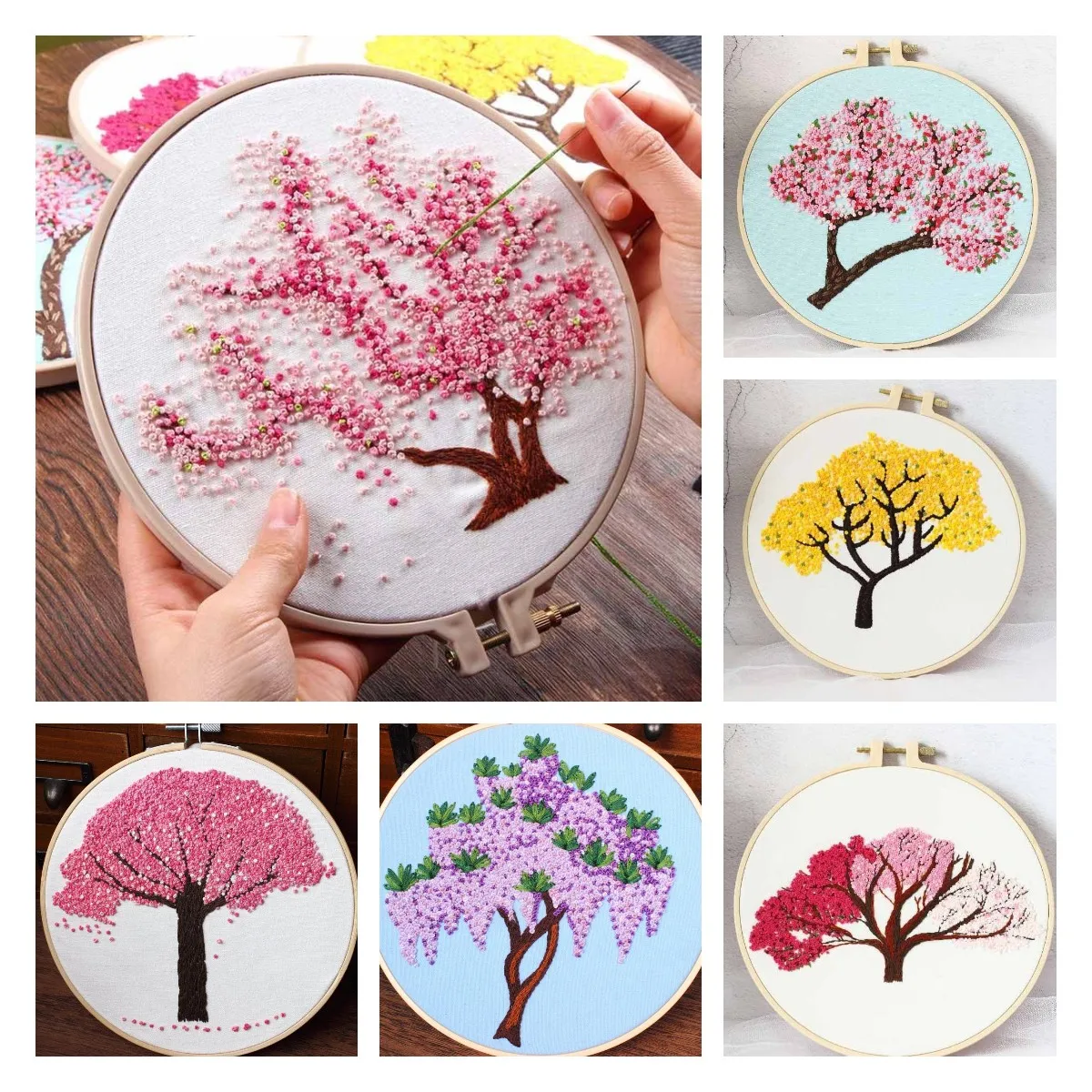 DIY Embroidery Kit for Beginner Flower Tree Cross Stitch Set Pattern Printed Needlework Sewing Art Craft Painting Gift Wholesale