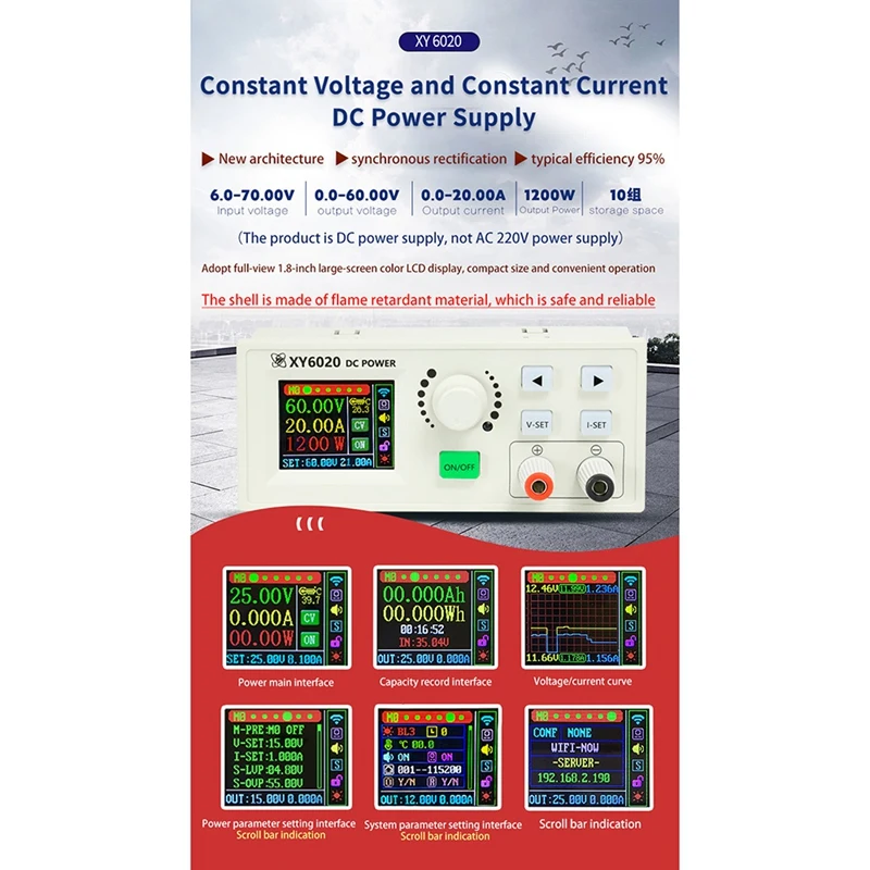 XY6020-W Adjustable DC Power Supply 60V 20A Step Down Voltage Regulator Switch Buck Converter 1200W For Lab Bench