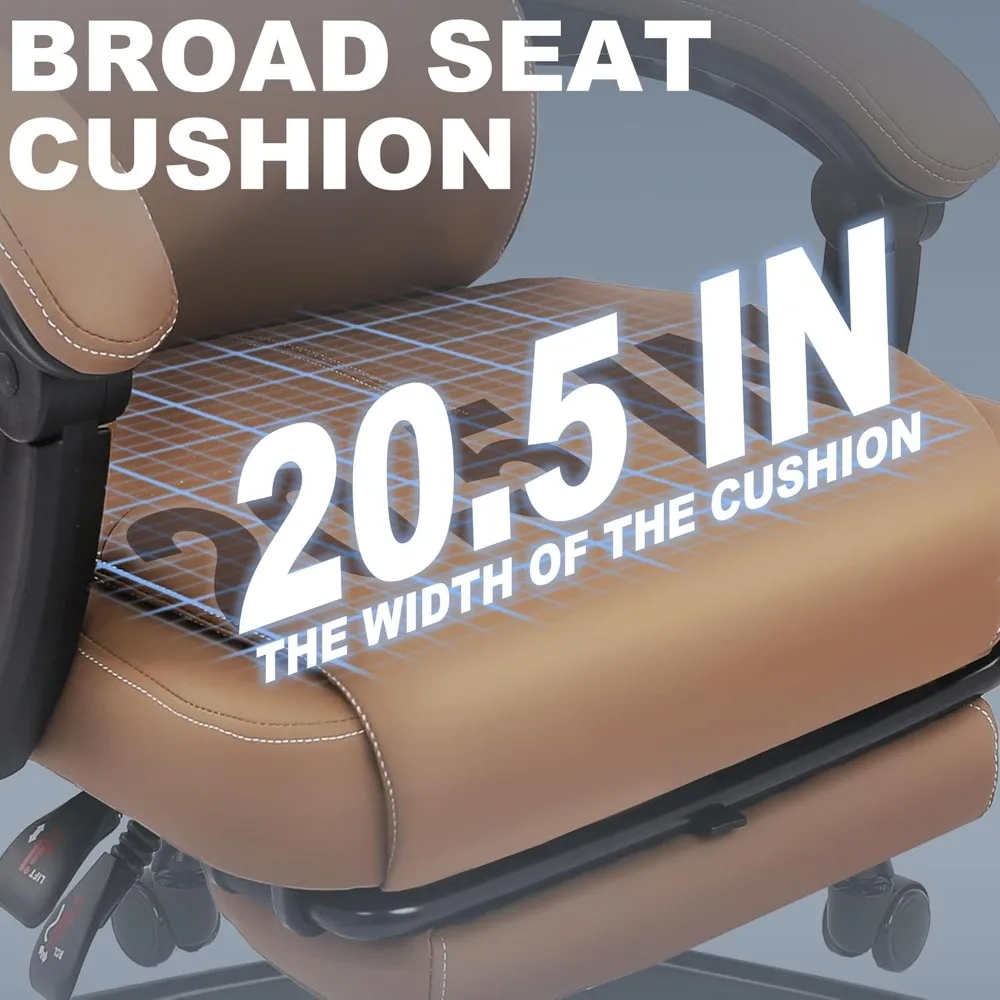 Big and Tall Office Chair with Footrest, High Back Desk Chair with Linkage Armrest, 90-155° Recline Executive Computer Chairs w
