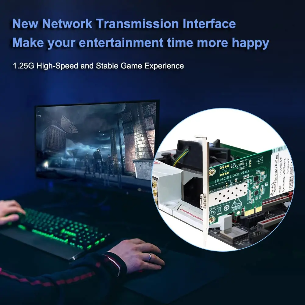 Single Port PCI-E Gigabit Fiber Network Card 1000Mbps SFP/SC Port for Windows Linux Server Desktop