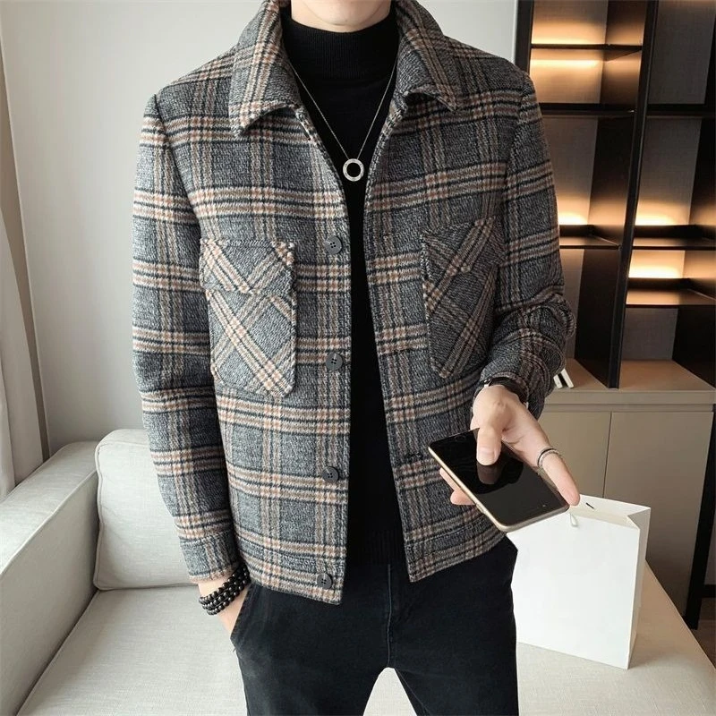 

​ Мужское осенне-зимнее утепленное новое шерстяное пальто в корейском стиле ​