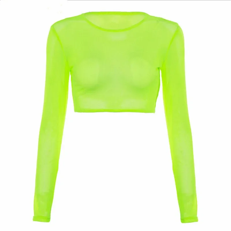 Maillot de bain à manches longues pour femmes, t-shirt sexy, t-shirt en maille transparente, vêtements pour femmes, haut de bikini