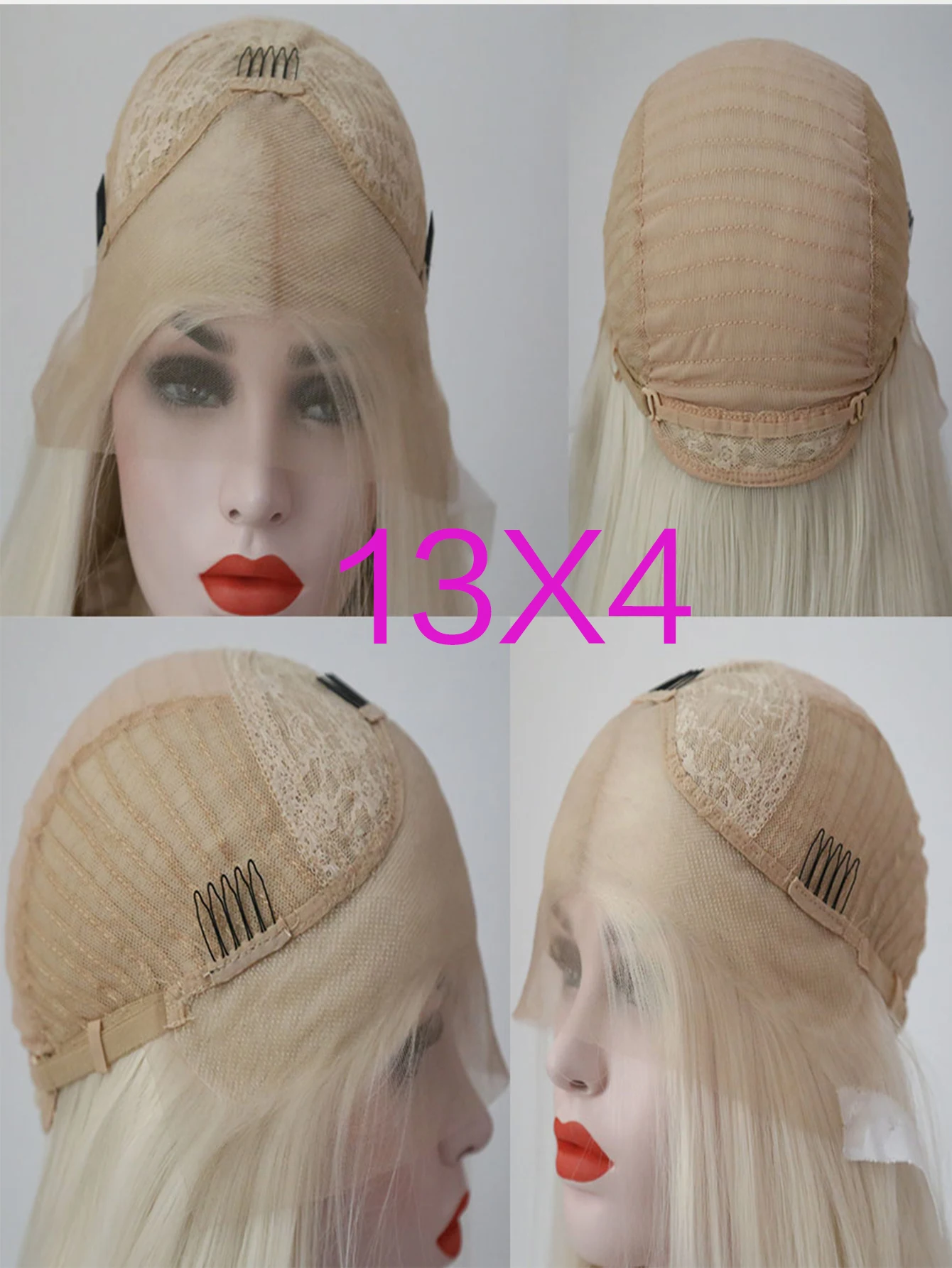 Fashiomag Medum Straight Light Blonde Lace Front Heat Resistant Fiber Wigs Women Soft Natural Daily