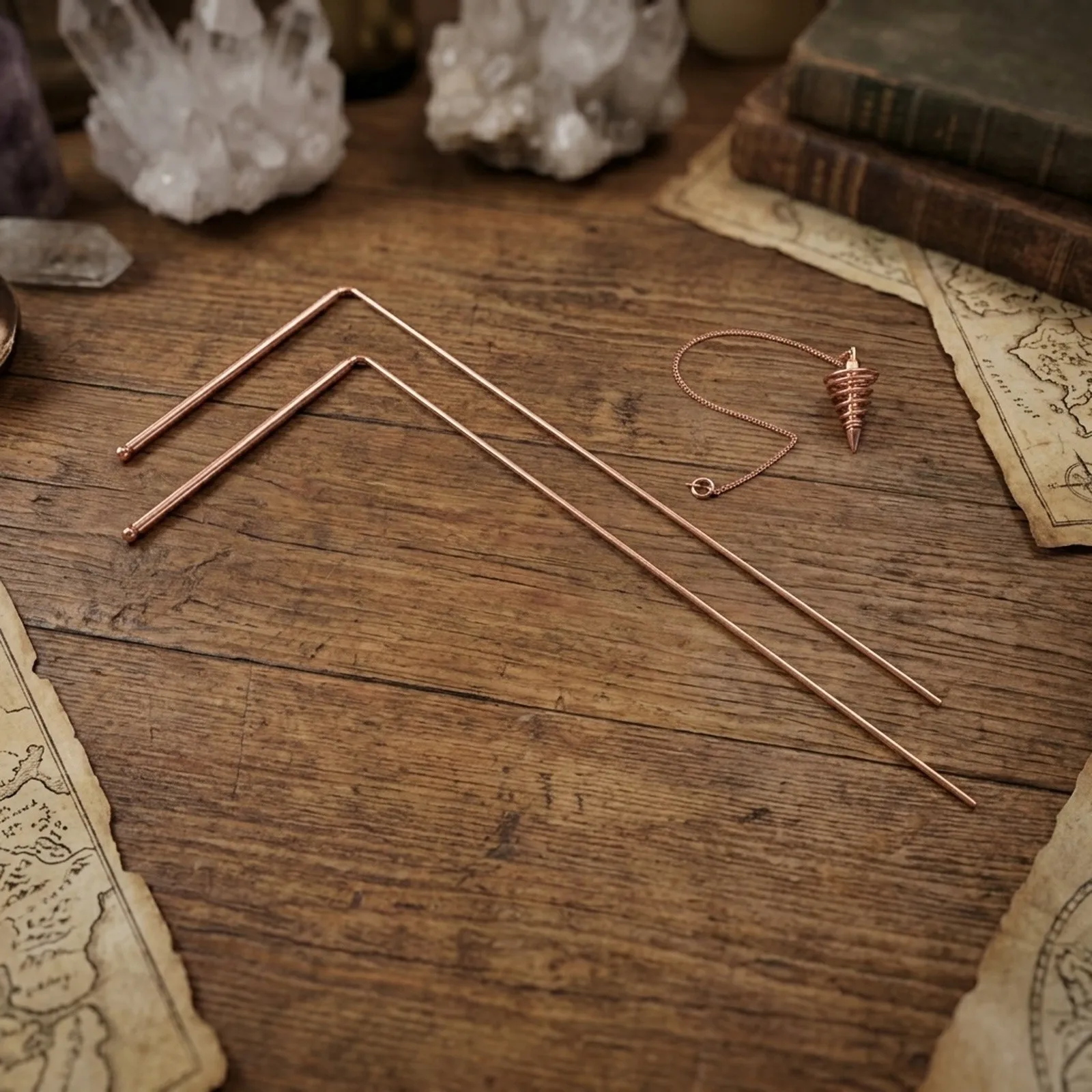4pcs Brass Dowsing Rods Set With Pendulum Tool Adjustable Gold Detector For Water Mineral Vein Hunting Spiritual Divination Kit