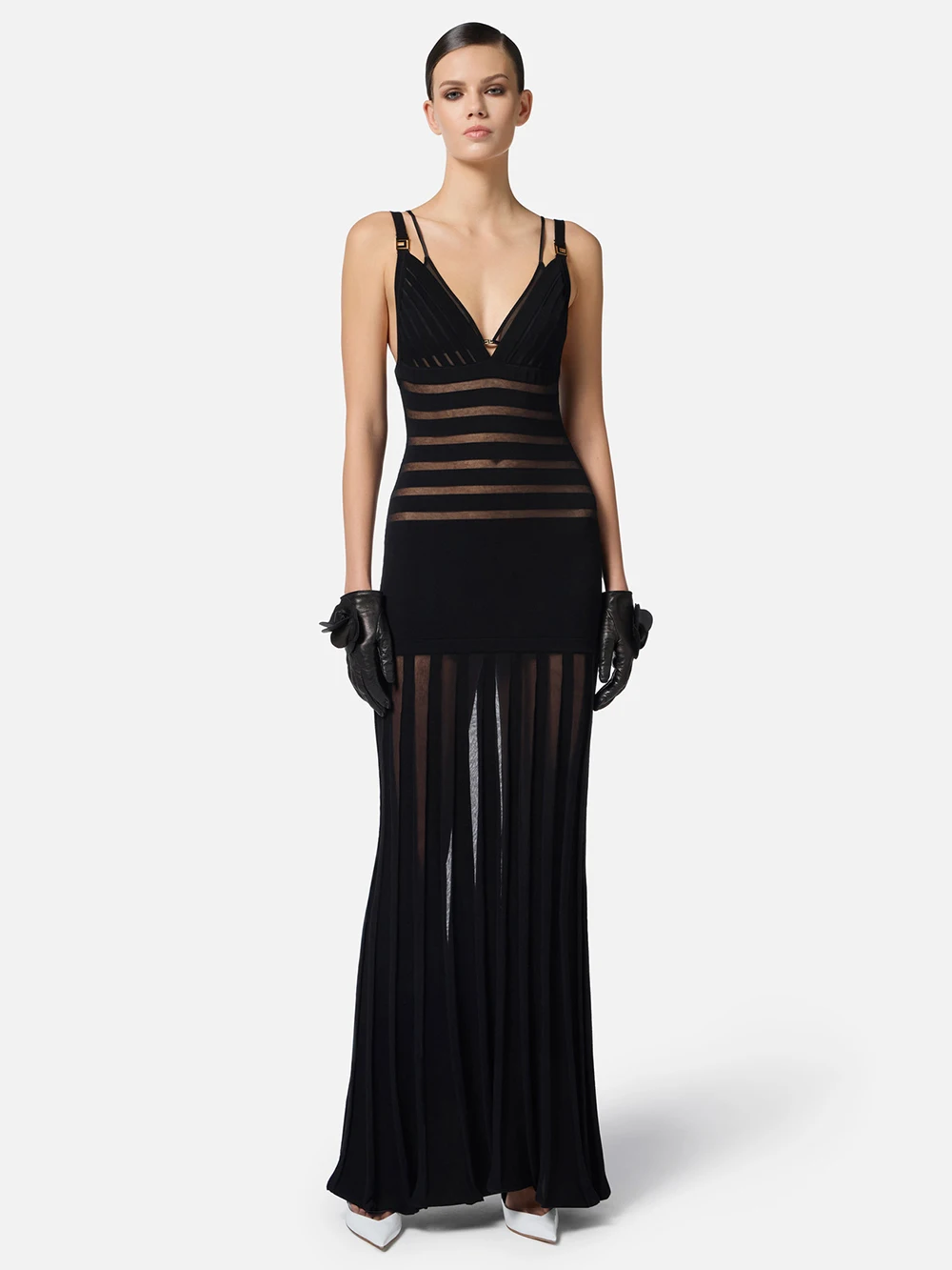 فستان Modphy أسود عميق على شكل حرف V بدون ظهر مجوف بقصة ضيقة شفاف من خلال فستان ماكسي للسهرة مع ملابس داخلية نسائية عصرية لحفلات العشاء #5