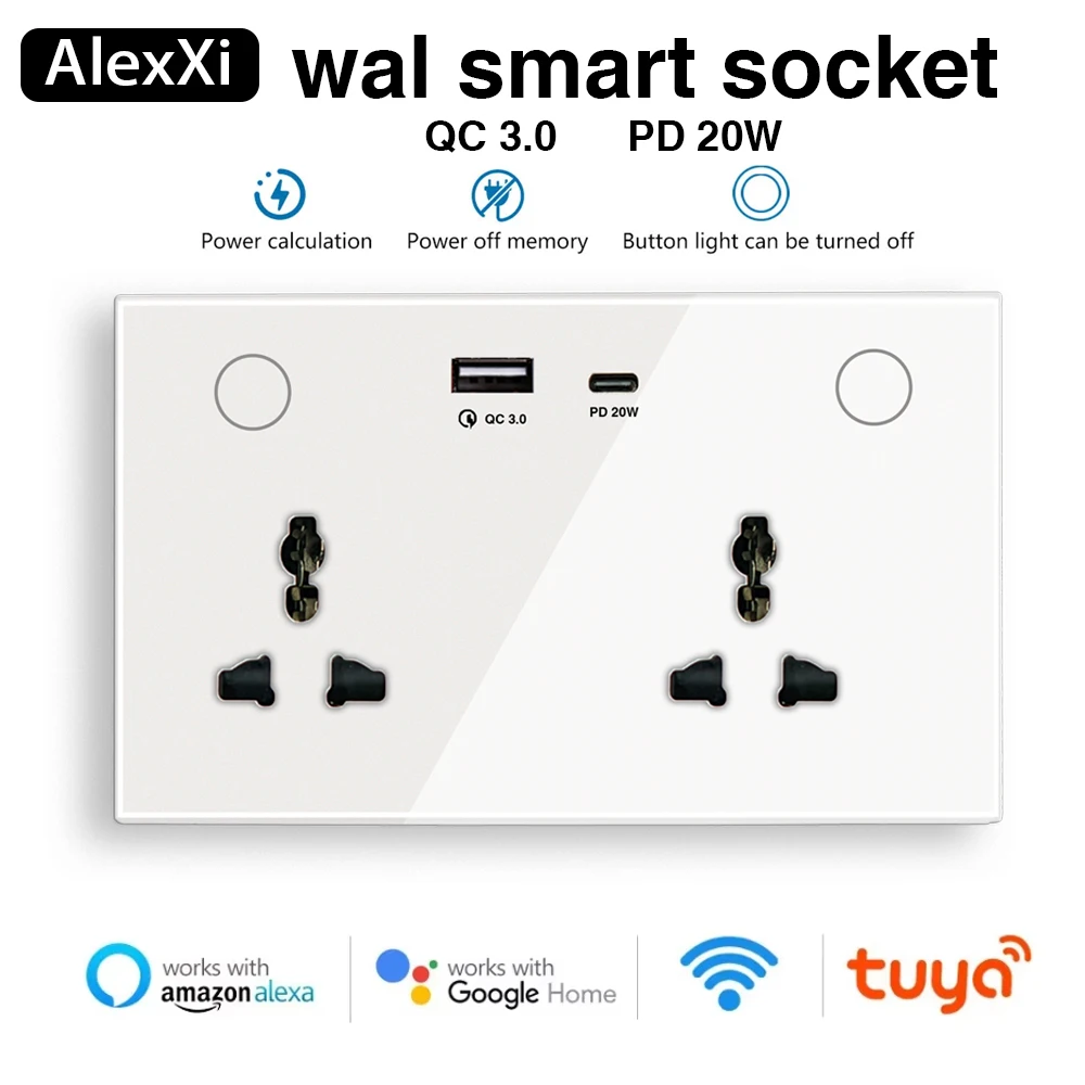 tuya-wifi-147-壁掛けusb＆type-cソケットユニバーサル電源プラグコンセント13aタッチスイッチalexa-google-home対応リモート操作