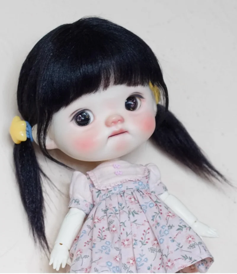 bjd doll wig is suitable for big head and little blythe size hair fringe double ponytail wig doll accessories