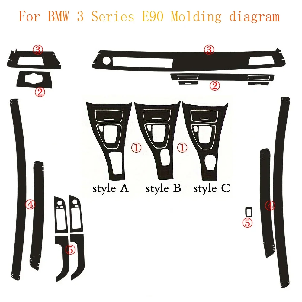 For BMW 3 Series E90 4Doors 05-12 Interior Central Control Panel Door Handle Carbon Fiber Stickers Decals Car styling Accessorie