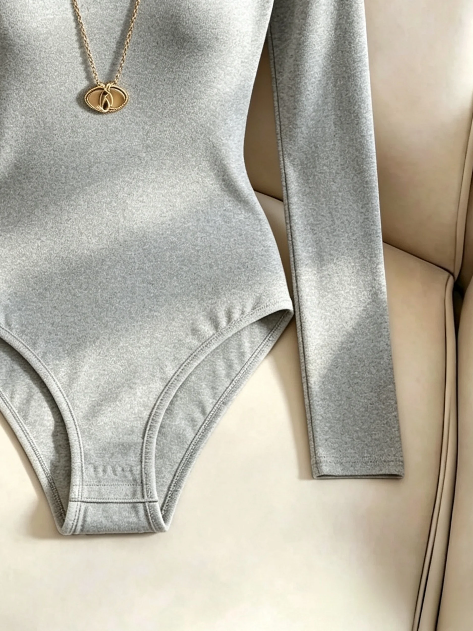 Damen-Body mit Rundhalsausschnitt und langen Ärmeln, hoch geschnitten, schmal geschnitten, figurbetont, Y2K, sexy, lässig, Basic, einteiliges Oberteil – Detail 32