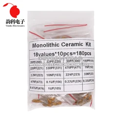 18values*10pcs = 180pcs Monolithic Ceramic Capacitor Kit 50V 20pF - 1uF Capacitance Assorted Set DIY