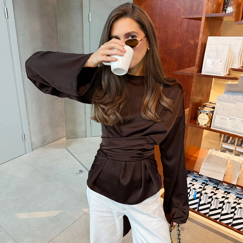 بلوزة ليناد أنيقة بنية من السا - مراجعة Silk Blouse وسعره
