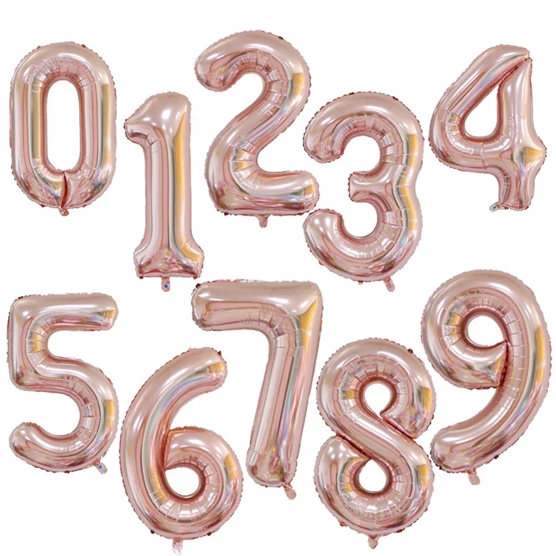 30/40inch Gradient Rose Red Gold Silver Big Number Foil Balloon 0 1 2 3 4 5 6 7 8 9 years Old Birthday Party Wedding Decoration