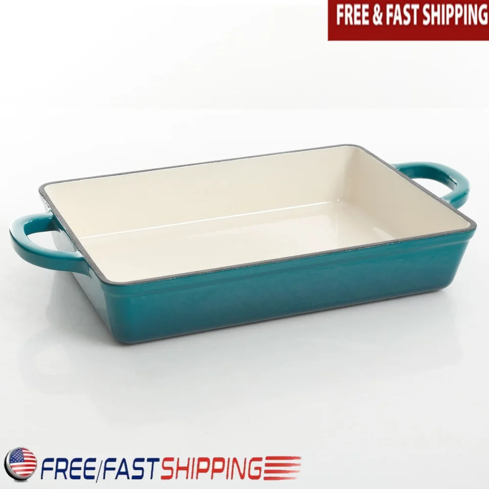

Enameled Cast Iron Lasagna Pan 13 Inch Durable Heat Retaining Baking Dish Perfect Casseroles Brownies Cakes Oven Safe