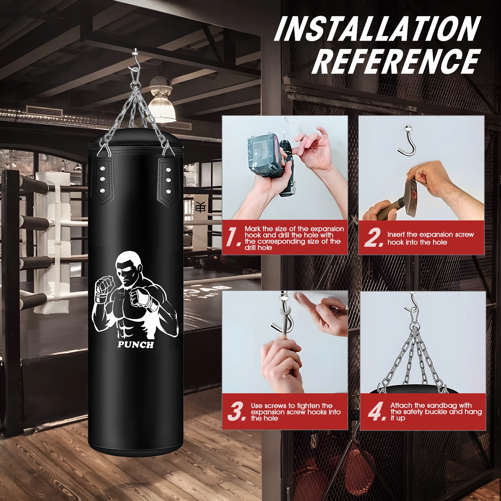 120cm Professioneller Boxsack, Sandsack für Boxtraining und Fitness, zum Aufhängen, für Erwachsene, Gym-Übungen, leerer schwerer Boxsack