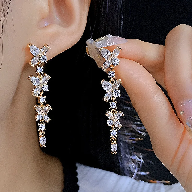 Fashion Bow Tassel Long Dangle Earrings Advanced Sense Lightweight Drop Ear Accessories Girls Wedding Daily Ornament