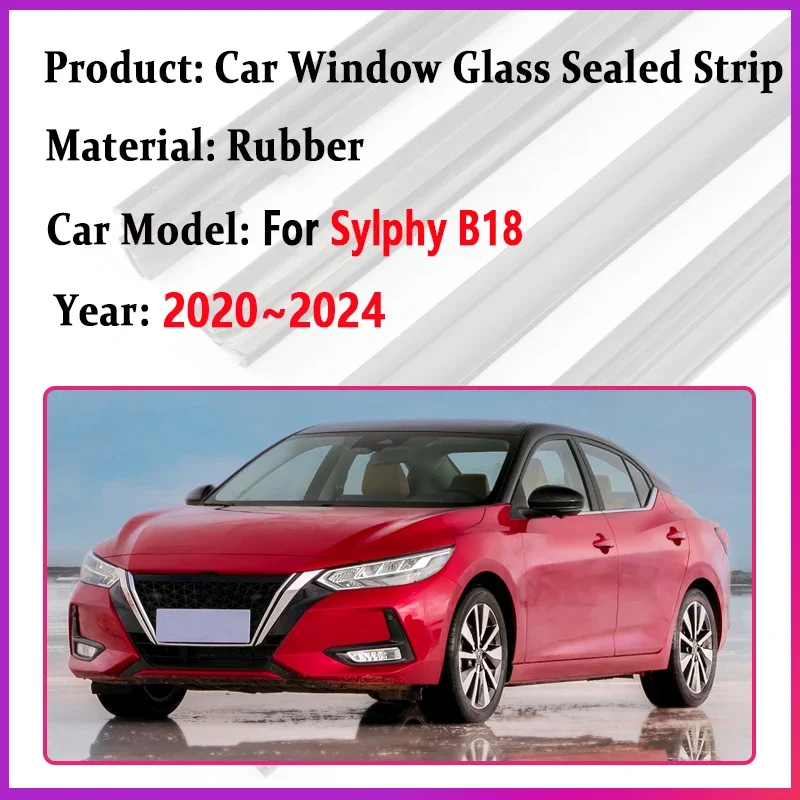 For Nissan Sylphy B18 2020~2023 2024 Sentra Car Door Window Glass Sealed Strips Chrome Weatherstrip Waterproof Belts Accessories