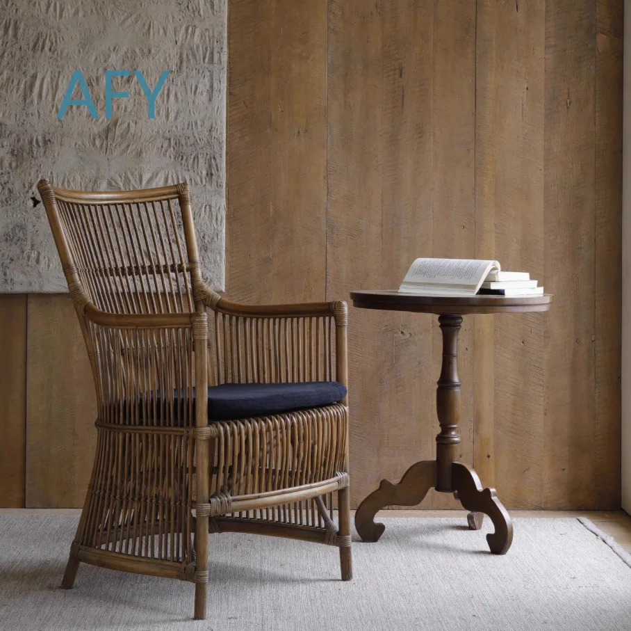 Wabi Sabi Style Single Seating Wicker Dining Chair for Cafe Restaurant Tea House Lounge Chair High Back Rattan Armchair for
