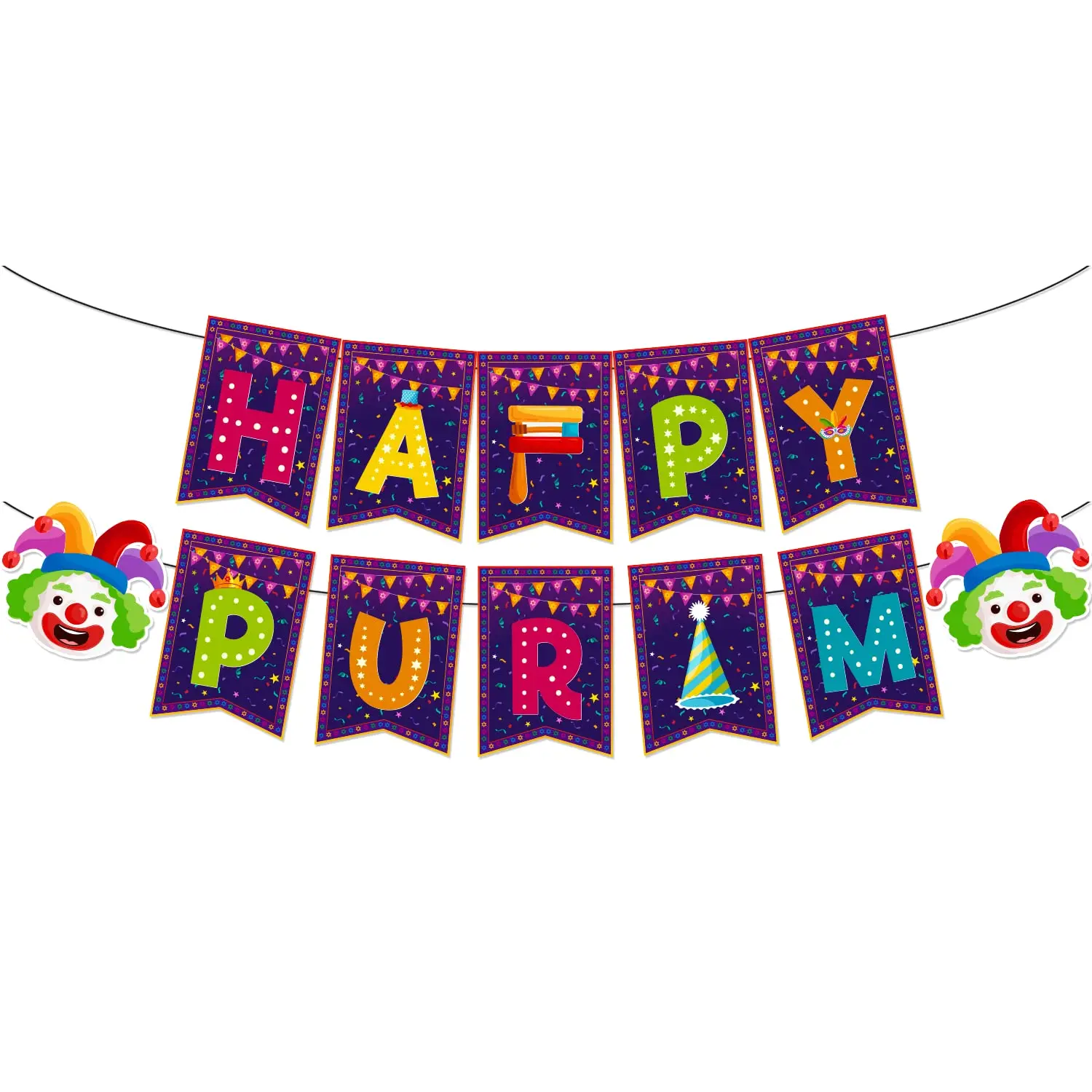 Purim Theme 3 Meters Long DIY Flag Banner Birthday Festival Party Decoration Supplies for Jewish Carnival Purim Props