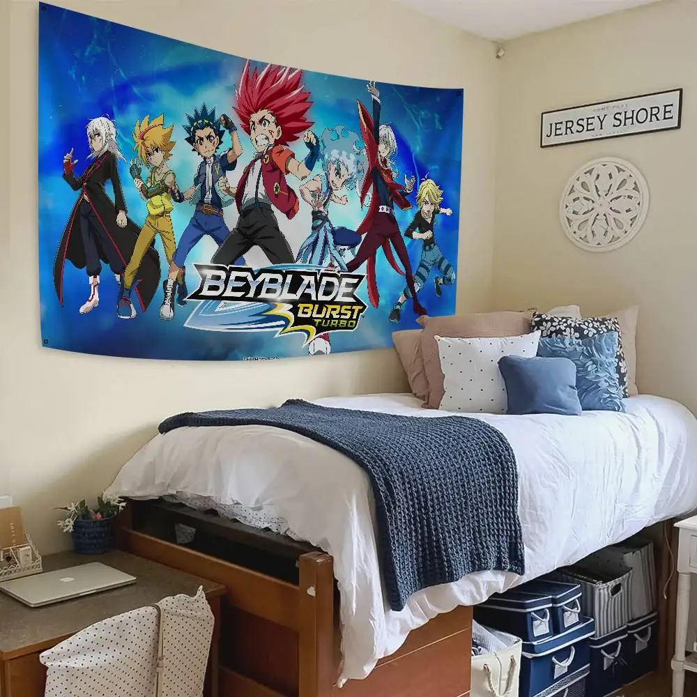 B-Beyblade X Logo Anime Flag Banners Four Hole Flag Polyester Outdoor Decor Room Aesthetic