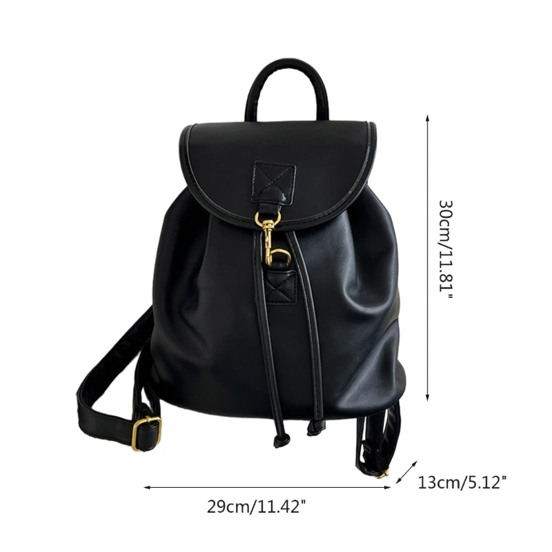 Korean Women PU Leather School Bag Student Girls Large Capacity Drawstring Laptop Backpack Youth Travel Casual Rucksack Bookbag