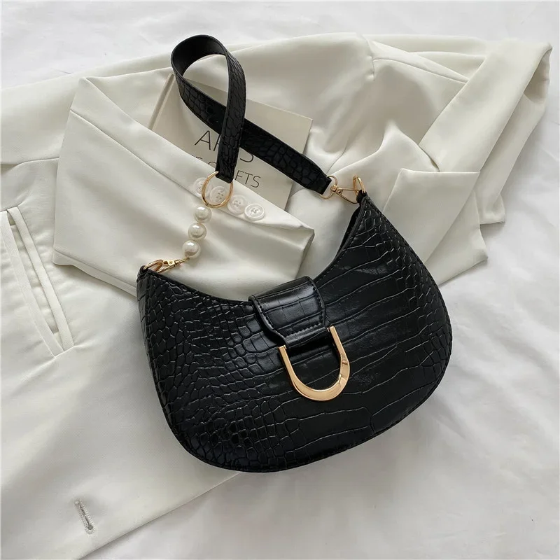 Luxury Crocodile Pattern Beading Chain Shoulder Bags For Women 2023 Female Underarm Bag Ladies Purses And Handbags Casual Tote