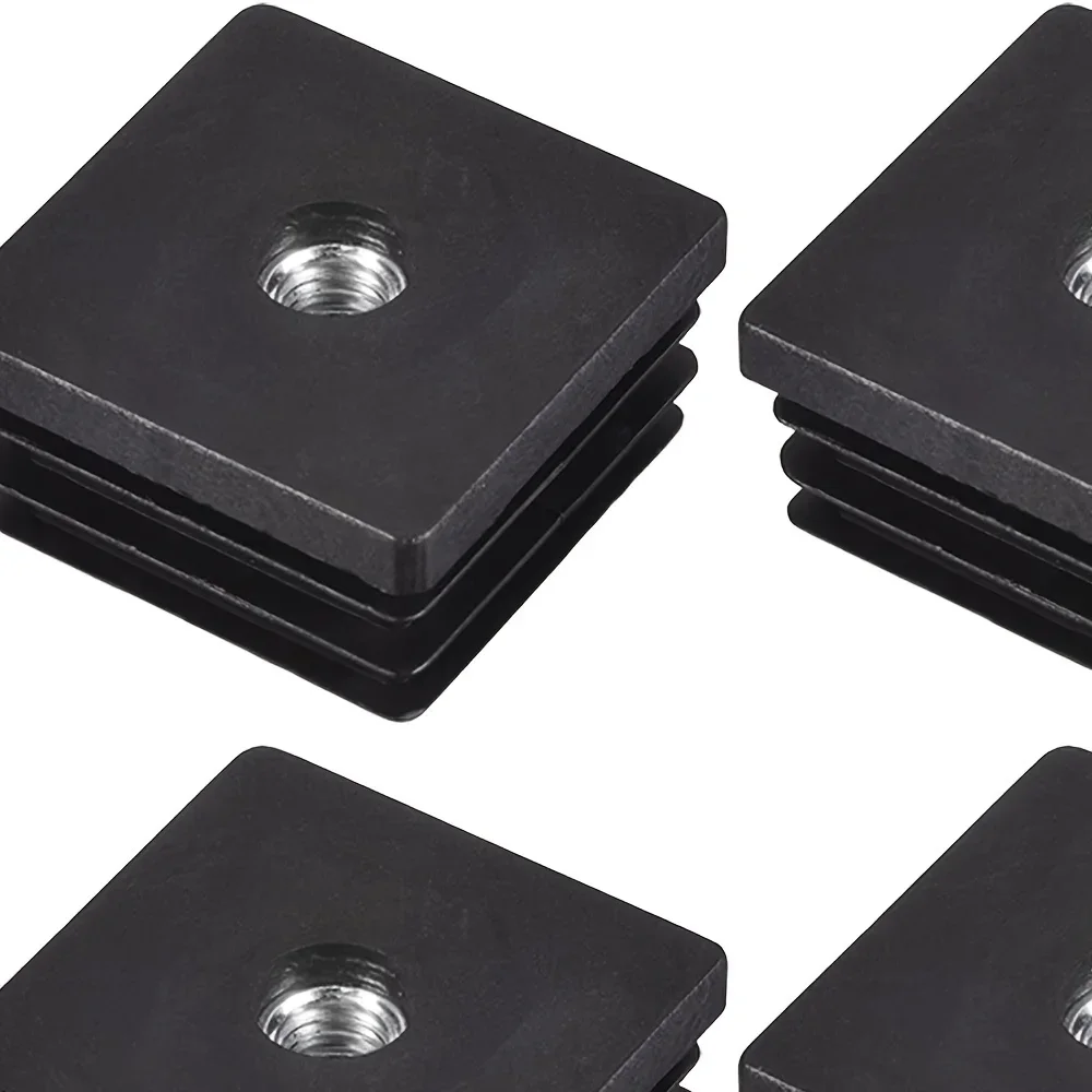 M8 rubber 25mm square tube insert with stainless steel nut, protective tube plug for furniture floor protection