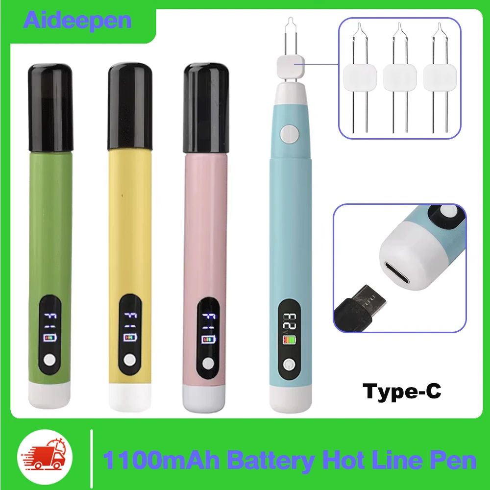 

Wireless Cover Cautery Pen 1100mAh Battery Hot Line Pen Fast Wax Sealing Pen Thread Zapper Burner Tool USB Hotwire Marker