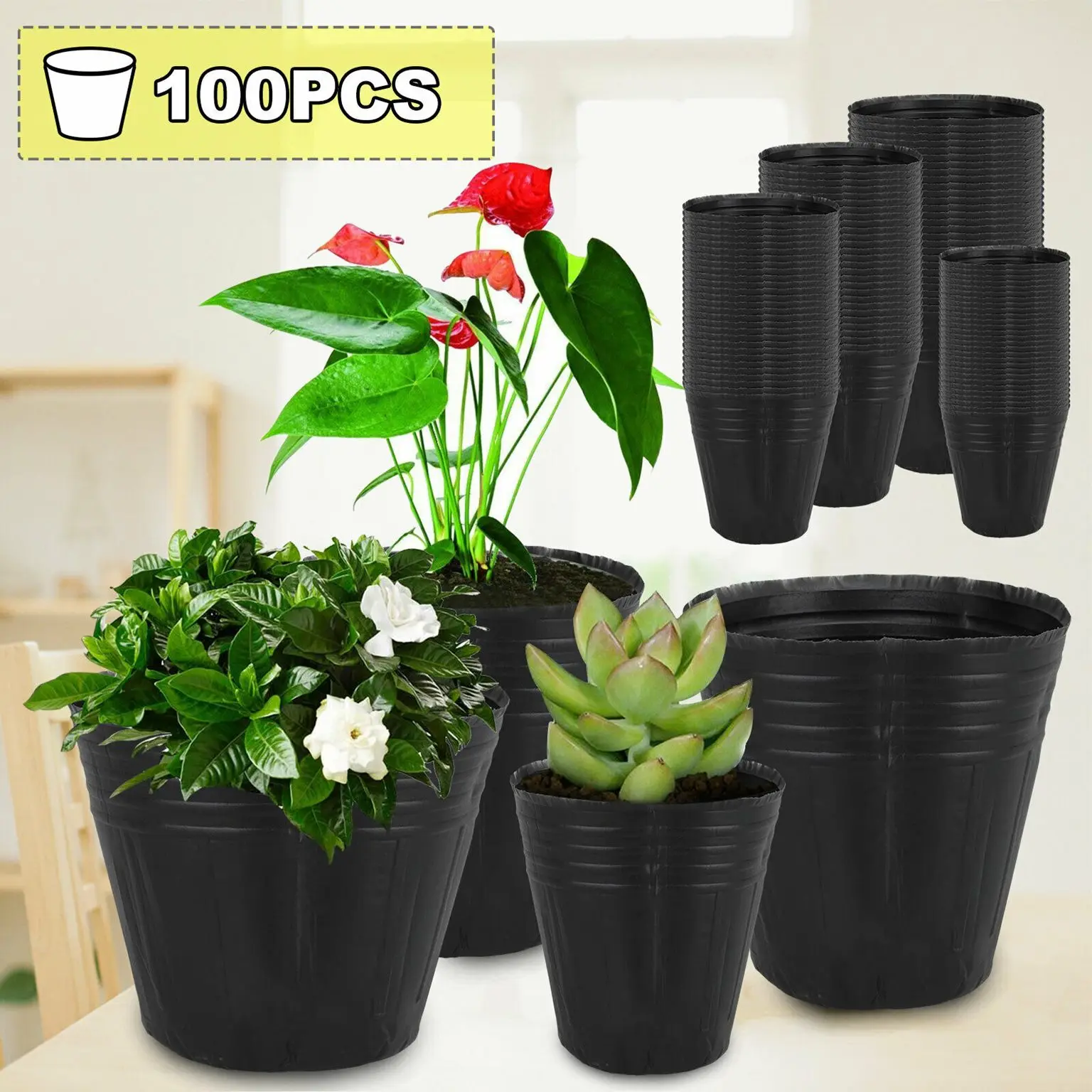 Black Plastic Nursery Pot Plant Seedling Pouch Holder Raising Bag Nutrition Pots Grow Bag Garden Vegetable Container Box Supplie