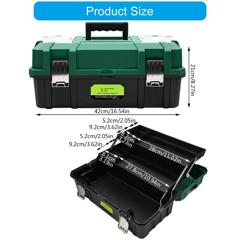 ipiip Caja herramientas múltiples compartimentos con asa, estuche almacenamiento plegable 17" para taller