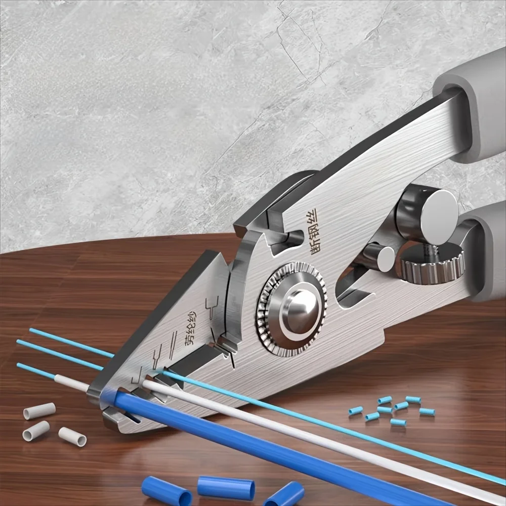 Professioneller Glasfaser-Abisolierer und -Schneider, 6-in-1 Multifunktionswerkzeug aus Edelstahl für Glasfaserkabel, Abisolierer für Beschichtungen – Detail 3