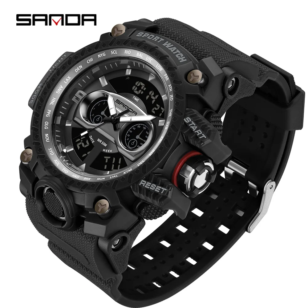 

SANDA Men's Watches Sports Military Quartz Watch 50M Waterproof Dual Display Digital Wristwatch For Male Relogio Masculino 3153