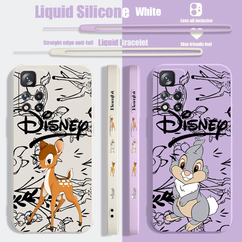 Disney Handsome Bambi Liquid Left Rope Phone Case For Xiaomi Redmi Note 11 11S 11E 11T 12 13 Pro Plus 4G 5G Shell Soft Cover