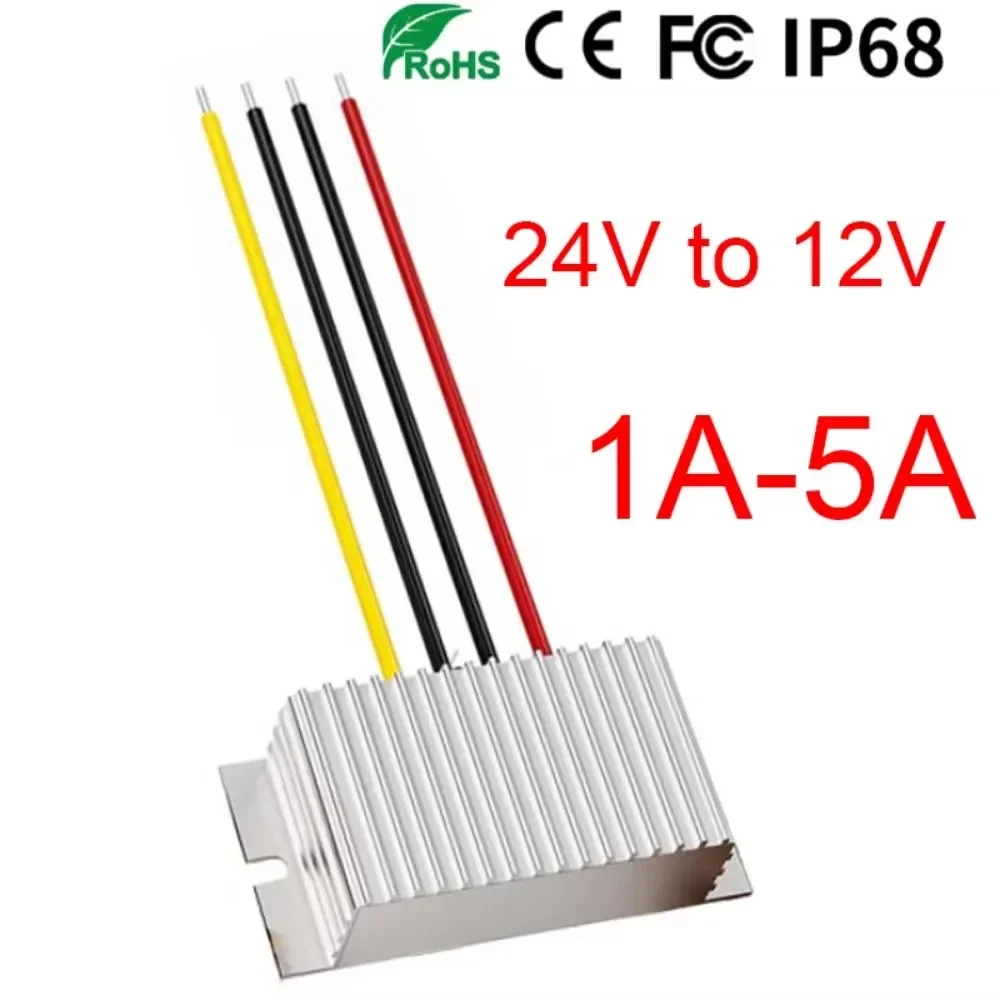

24V to 12V 1A-5A Buck Model Converter 60W Waterproof DC DC Step Down Model Power Converter Buck Voltage Regulator for Cars