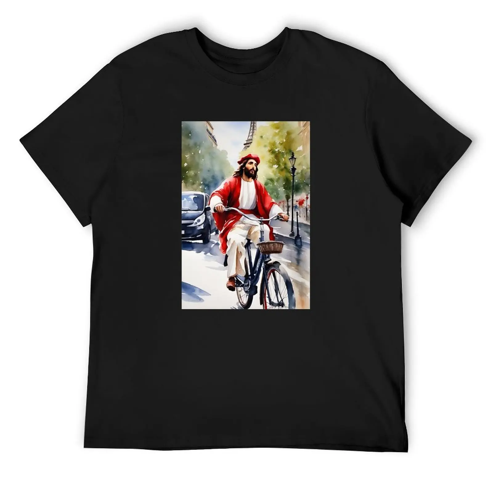 Cruising with Christ: Whimsical Bicycle Joy in Paris…Art By Carraann T-Shirt tops sublime plain t shirts men