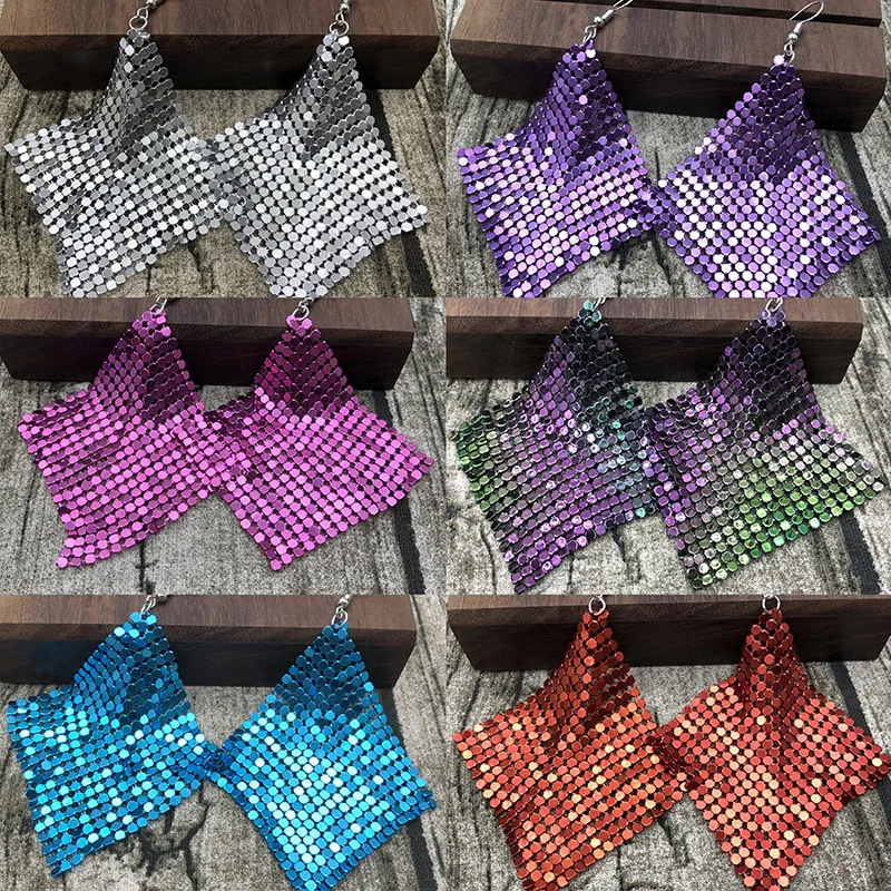 8-Color Large Mesh Fashionable And Versatile Square Variable Sequin  Jewelry Piercing Earrings For   Y2k Accessories Wholesale