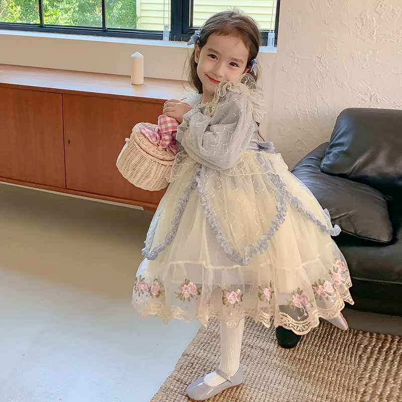 Kawaii Teen girl kids Vestido Spanish Girl Dress Baby Princess manica lunga Lolita Dress For Girls Birthday outfit fascia in pizzo