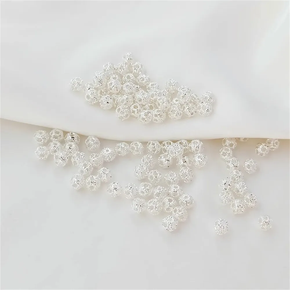 

Silver-plated Copper Hollowed-out Ball Embroidered Ball Pearl Flower Bead 4mm Handmade Diy Bracelet Bead Spacer Accessory