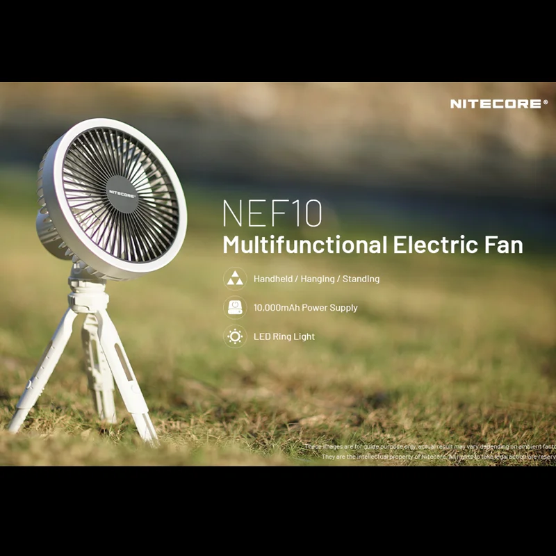 NITECORE NEF10 Multifunctional 3-in-1 Camping Electric Fan Lamp USB-C Rechargeable Ceiling Fans LED Ring Light Adjustable Tripod