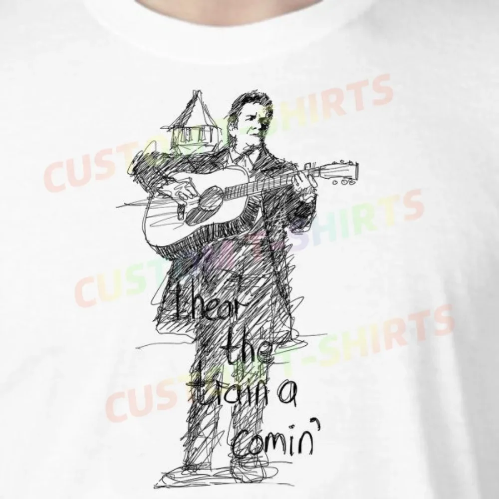 

26 121_Johnny_Cash Fans' comic-style hand-drawn pattern T-shirts for both men and women in summer