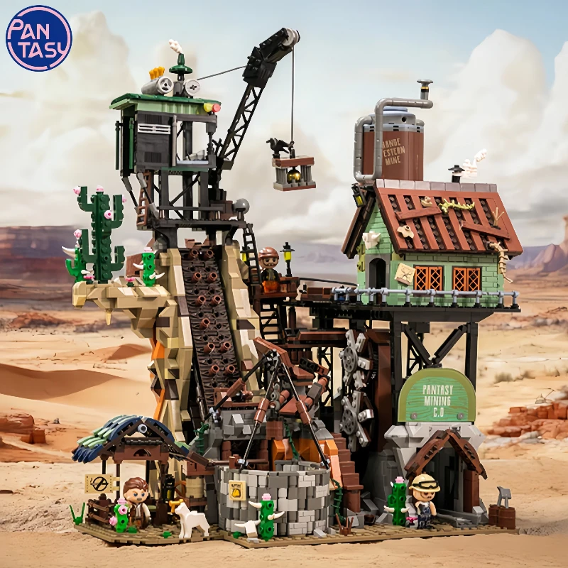 

Pantasy Assembling Building Blocks Western Mine Model Movable Gold Mining Toy Desktop Ornament Christmas Gift.