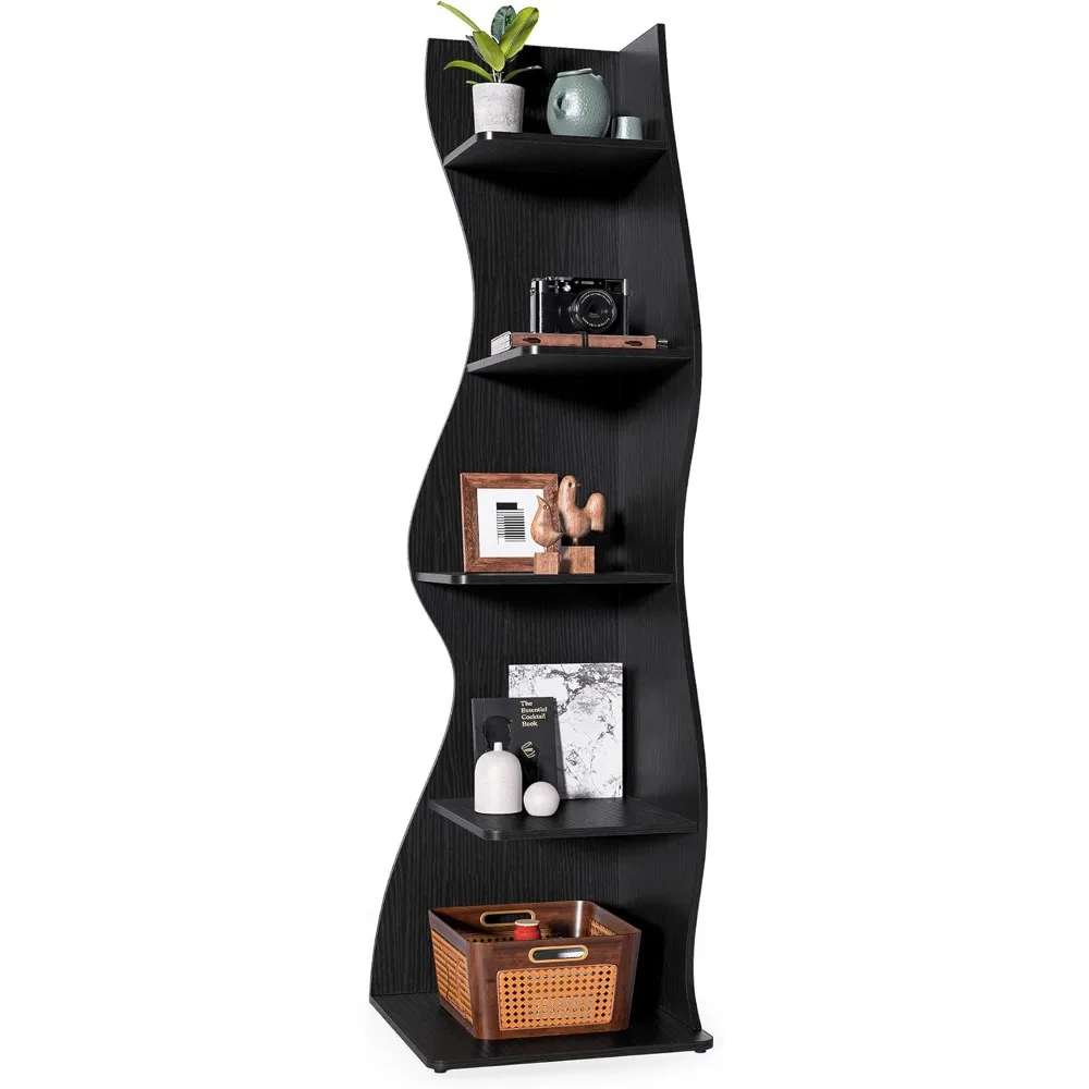 Small Corner Shelf, Modern 5-Tier Wall Corner Bookshelf, Stylish Bookcase Storage Rack for Small Space, Living Room, Bedroom