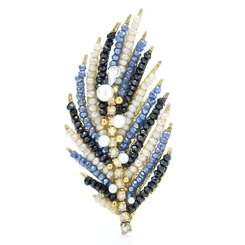 

Wuli&baby Crystal Beads Feather Brooches For Women 3-color Very Beauty Leaf Plants Party Office Brooch Pins Gifts