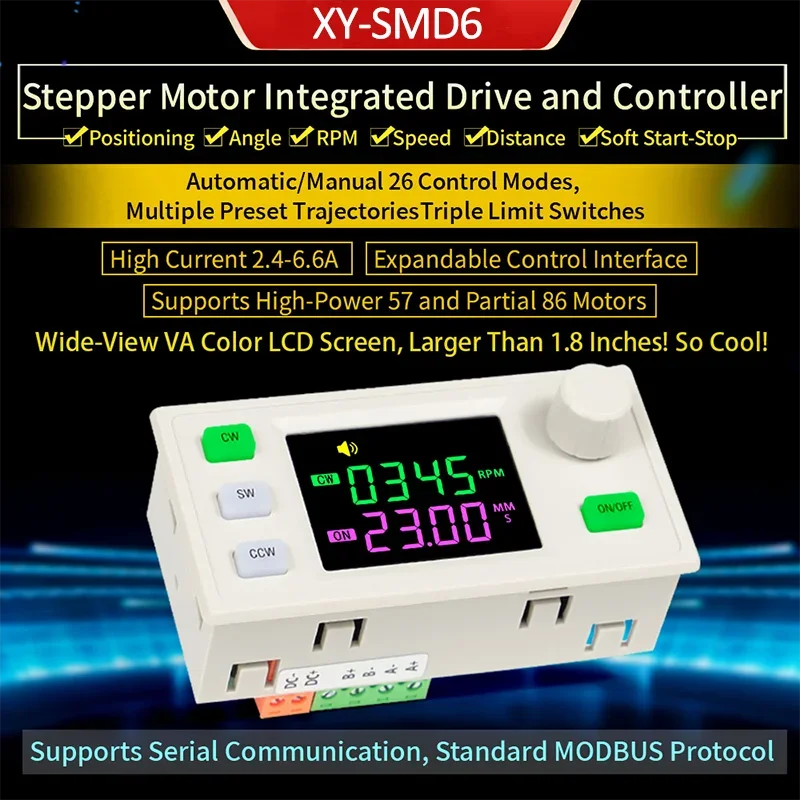

SMD6 Шаговый двигатель Встроенный привод и контроллер постоянного тока 10 ~ 30 В 42 57 86 Шаговый двигатель Скорость импульса ПЛК Последовательная связь 6,6 А