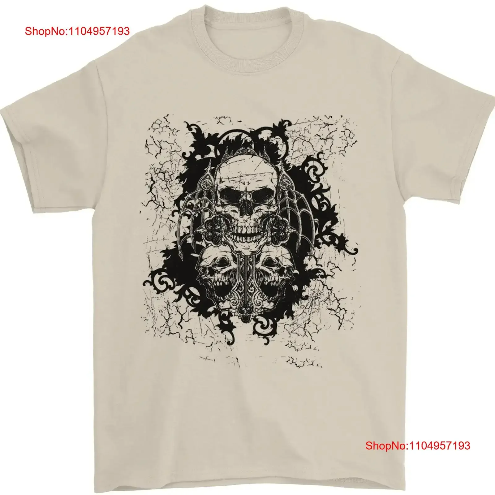 

Мужская футболка с тремя черепами Demon Biker в готическом стиле с татуировкой, 100, хлопок, винтажная, унисекс, универсальная, дышащая, стильная, с графикой