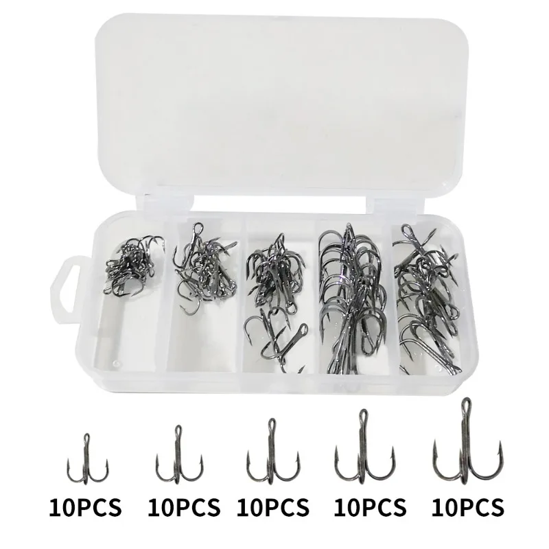 

50pcs Mix Treble Fishing Hooks Kit Treble HooksFishhook for Artificial Hard BaitBass TroutSaltwater TripleFishing HooksWholesale