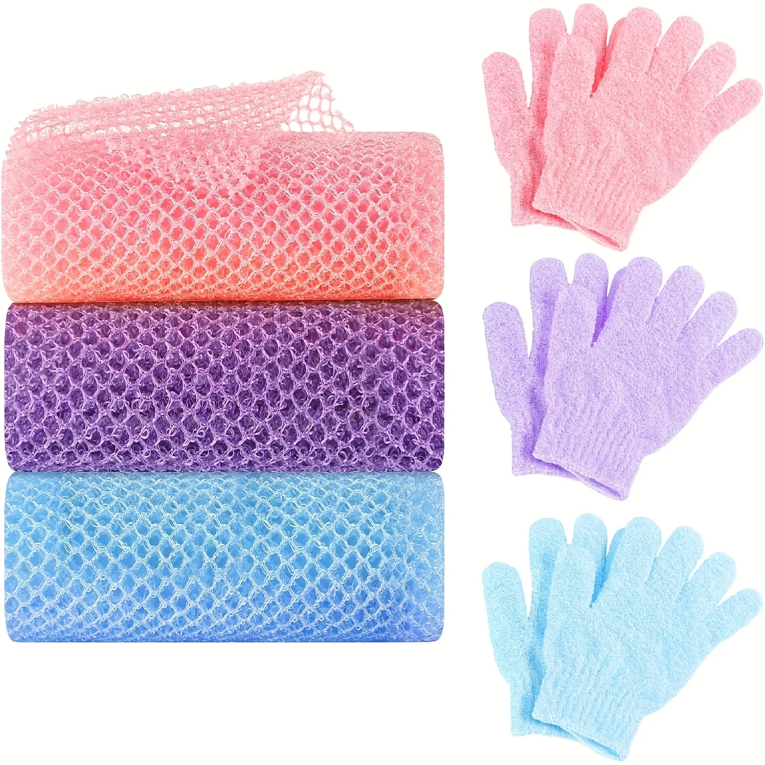 6-Pack African Exfoliating Net Sponge Set, Long Stretchable Bath Net for Body Scrub, Back Scrubber & Shower Exfoliation, Reusable Nylon Mesh
