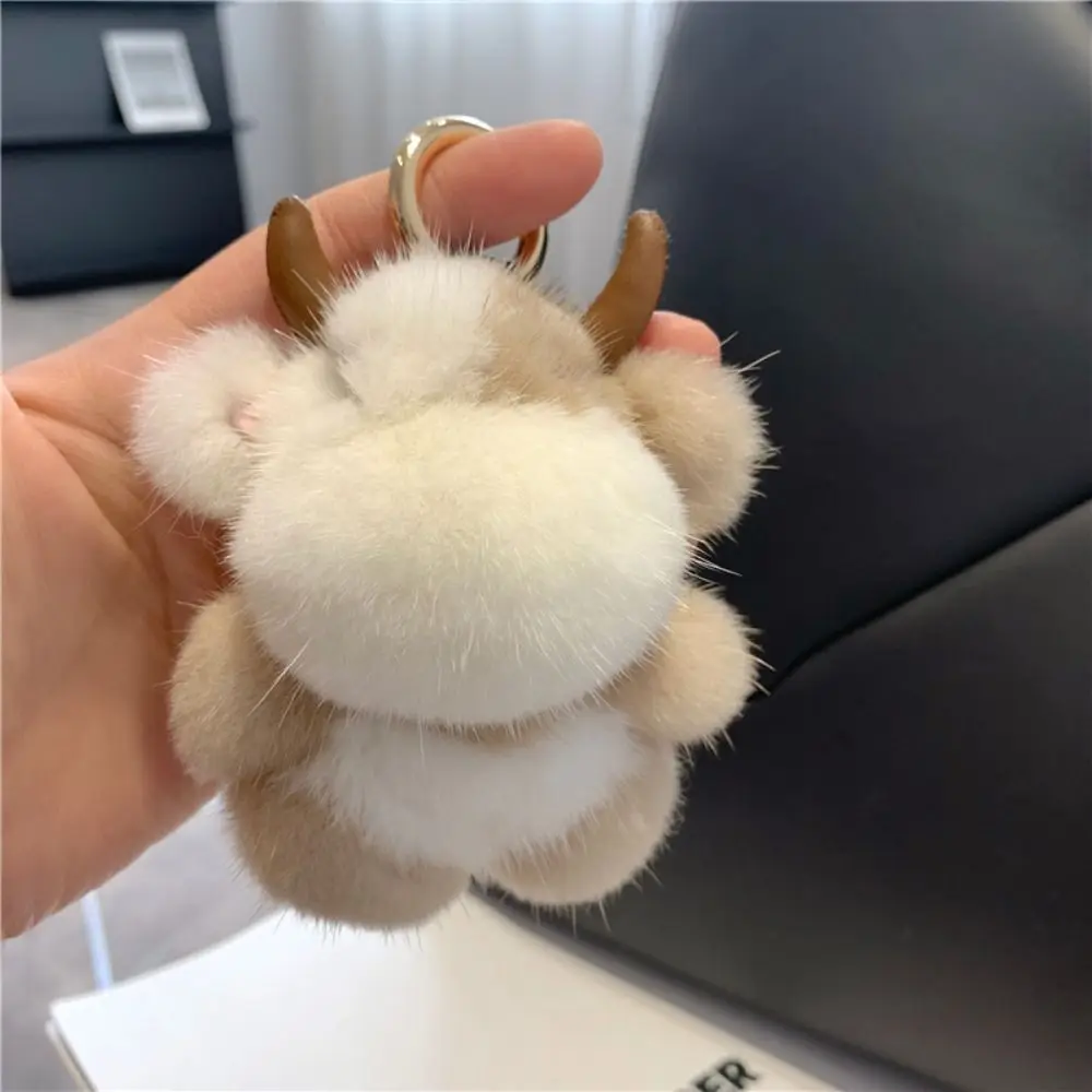 Boneca chaveiro longo juba bezerro pingente de pelúcia recheado com chifre de pelúcia vaca chaveiro saco macio decoração bonito animal chaveiro criança meninas